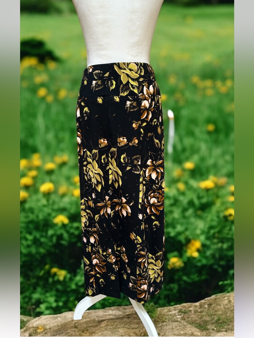 Melissa McCarthy Seven7 Black Floral Pencil Midi Skirt Sz 1X NWT